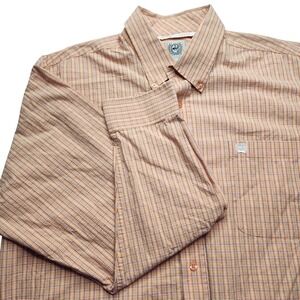 Cinch Mens Plaid Long Sleeve Button Down Shirt Orange Tan Size L western